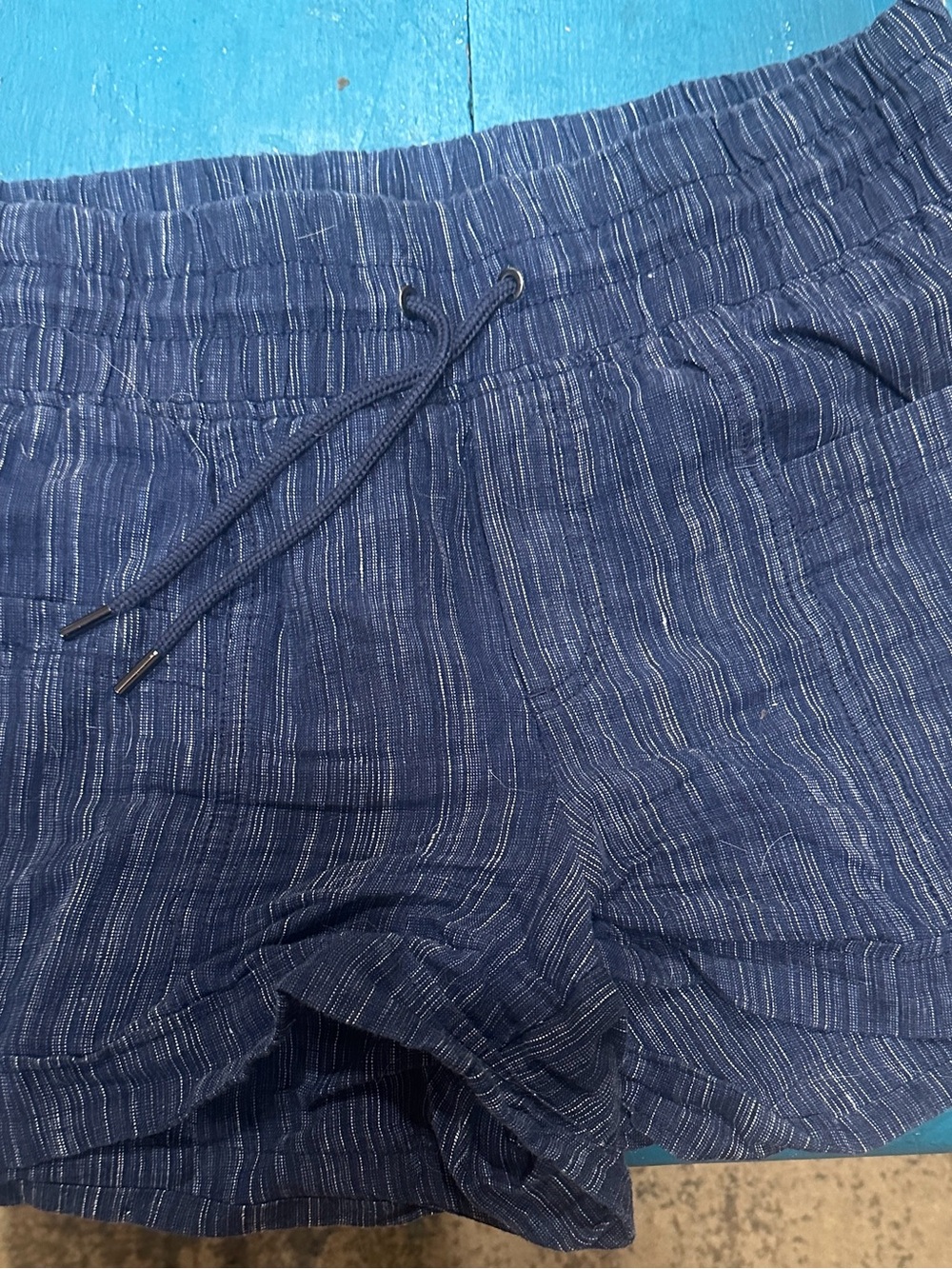 Athleta Navy Striped High-Waist Drawstring Shorts